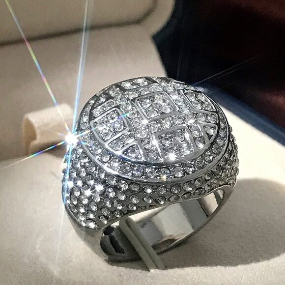 Fashion Luxury Full Crystal Zircon 925 Silver Plated Ring for Men,UNVN12073 - Picture 4 of 9